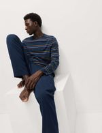 Marks & Spencer Mens Cotton Long sleeved Striped Pyjamas in Navy Mix - M&S