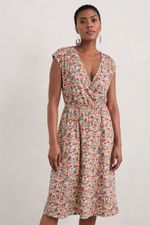 Seasalt Women's Regular Faye Sleeveless Mock Wrap Dress Poppy Meadow Mix