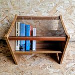 Mid Century Modern Teak Veneer Wood Magazine Rack Glass Top Book Holder