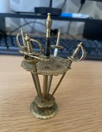 Vintage Toledo Spain Miniature Sword Cocktail Picks Set of 4 with Stand