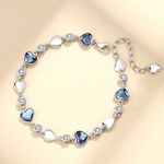 925 Sterling Silver Crystal Love Heart Linked Charm Bracelet Women Jewellery UK