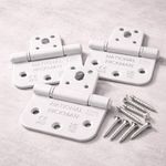 Pack of 3 White Steel Grade 10 Hickman Male Hinges for Internal Doors + Fixings