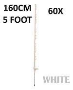 60 x 5ft (160cm) Electric Fence White Poly Posts Stakes tape rope horse paddock