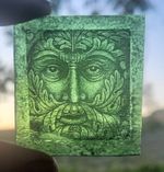 Stained glass Green Man piece fragment kiln fired glass