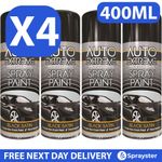 4 x 400ml Black Satin Spray Paint Aerosol Can Auto Extreme Metal Wood