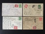 GB922/32 1d POSTAGE DUES + 1d DUE MARKS ON POSTCARDS (4) INTERNAL