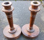 Pair  Wooden Arts & Crafts Candlesticks  8 inches