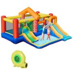 Outsunny Kids Bouncy Castle with Double Slides Pool Trampoline with Blower