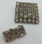 Vintage Square Rhinestone Brooch With Matching Clip Earrings