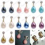 CLIP ON 3cm big RETRO classic PEARL&CRYSTAL drop EARRINGS gold fashion clips
