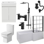 Complete Bathroom Suite Black RH Shower Bath Screen Basin Vanity Toilet 1700mm