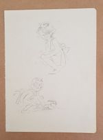 Pencil DRAWING SKETCH EILEEN SOPER  - Little girl at the seaside with PROVENANCE