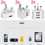 2pc 3Pin UK Mains Wall USB Charging Plug Wall Charger Adapter for iPhone Samsung