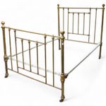 Victorian Brass Double Bedstead with Original Ceramic Castors. Antique Bed Frame
