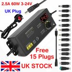 DC 3V~24V 60W 2.5A Universal Power Supply Adjustable Switching AC/DC Adapter UK