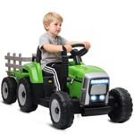 HOMCOM Ride On Tractor with Detachable Trailer, Remote Control, Music - Green