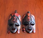 🇰🇪 Maasai Hand-Carved Wooden Mini Masks – Kenyan Tribal Wall Art x 2