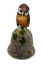 Vintage Ceramic Owl Bell Figurine Hand Painted Floral Porcelain Bird Decor