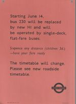 ROUTE 230 LONDON TRANSPORT PANEL BUS TIMETABLE POSTER JUN 1969