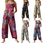 Womens Dungarees Trousers Ladies Long Baggy Jumpsuit Sleeveless Casual Overalls