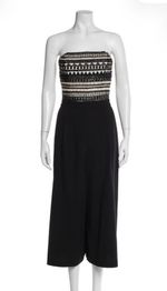 Alice + Olivia Strapless Jumpsuit Womens Black Patterned Wide Leg Size M