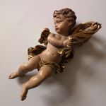 Anri Gold Wooden Hand Carved Italian Angel Cherub Figurine Cherub Wall Hanging