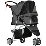 PawHut 3-Wheel Pet Stroller Pushchair Carrier for Cats & Dogs, Charcoal Grey