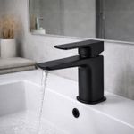 Matt Black Bathroom Sink Tap Thermostatic Basin Faucet Solid Brass Anti-Scald