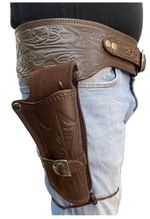 Cowboy Style Gun Revolver Single Embossed Black&Brown Left Holster Leather Belt