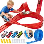 Double-Track Flexible Race Track DIY Racing Car Ramp Portable Roll Up Kid Toy UK
