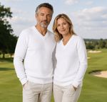 Moda Fide Adults Premium Ribbed V Neck White Bowling Jumper Sweater S-5XL Unisex