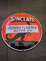 VINTAGE STYLE  DOMED 12” SINCLAIR DINOSAUR PORCELAIN  MOTOR OIL/GARAGE SIGN