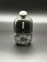 Antique Hip Flask Ornate Embossed Floral Silver Plate Cup Leather top Victorian