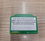 'I have ADHD' ID Card for Sunflower Lanyard