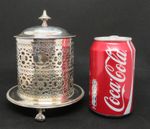 Silver plate electroplate vintage Victorian antique pierced lidded box jar