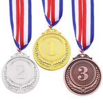 3 Metal Gold Silver Bronze Award Medals with Ribbon, Podium Style Winner Medal