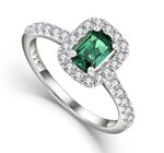 Sterling Silver 925 Simulated EMERALD & CZ Cluster Emerald cut Ring size J to S