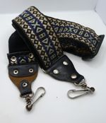 Vintage Retro Boho Hippy Adjustable Blue Woven Pattern Camera Strap Leather Ends