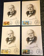 Winston Churchill Stamp Cards/Covers Lot of 4, First Day Issue Cancel 1971-80