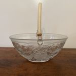 Vintage Glass Basket Wrapped Handle Frosted Ducks Bow & Apple Cute Country Decor