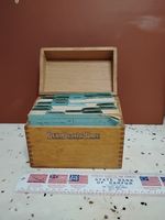 Antique 1930s? Bell Recipe File Dovetailed Wooden Box & 100s of Recipes 
