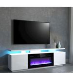 High Gloss White/Black TV Stand Unit Cabinet w/ 12 Colour LED Electric Fireplace