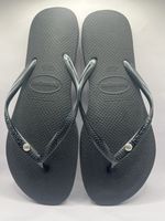BLACK Crystal Havaianas Flip Flops Women's Summer Beach Sandals UK. SIZE 7