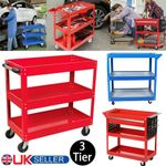 Tool Storage Heavy Duty Trolley 3 Tier Wheel Cart Shelf Workshop Blue / Red UK
