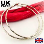 NEW PAIR OF LARGE 60mm 925 SILVER PLATED HOOP EARRINGS BIG HOOPS LADIES GIFT UK