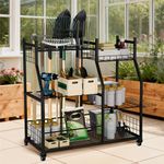 Garden Tool Organizer with Lockable Wheels Heavy Duty Garage Tool Storage Basket