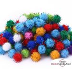 GLITTER POM POMS 15mm 20mm 25mm XMAS ASSORTED COLOURS