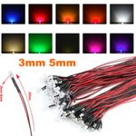 3mm/5mm Pre-Wired LEDs Prewired Resistor Ultra Bright 5V ~ 12V Various Colours