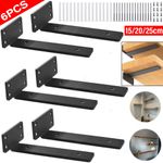 6Pcs Heavy Duty Black Cast Iron Shelf Brackets, Floating Shelf Supports 20/25cm