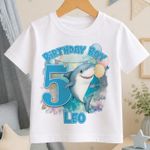 Personalised Birthday T-Shirt Shark Ocean Balloons Kids Boys Girls Name Any Age